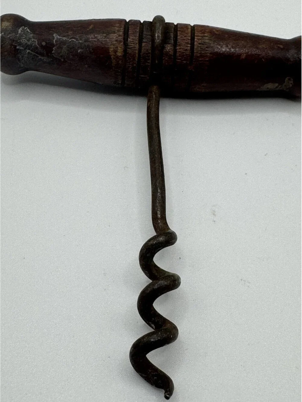 Vintage Corkscrew Opener Metal With Wooden T Handle. unmarked